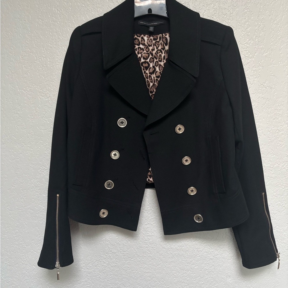 White House Black Market Black Pea Coat with Wide Lapel